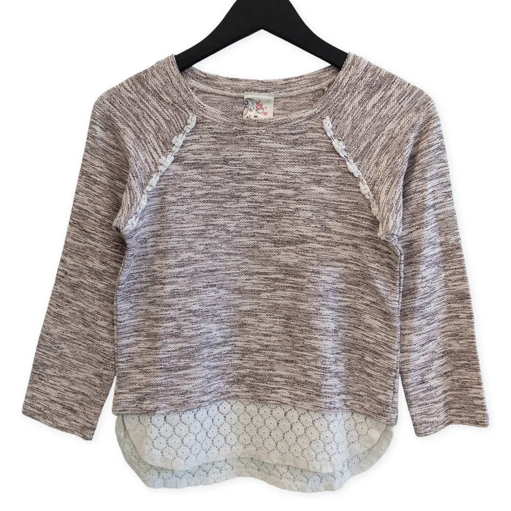 Jenna &‎ Jessie Sweater Girls L Marled Knit Shirt Lace Trim Top Long Sleeve